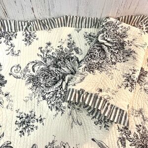Pillow shams black floral toile cotton quilted decor Victorian heart